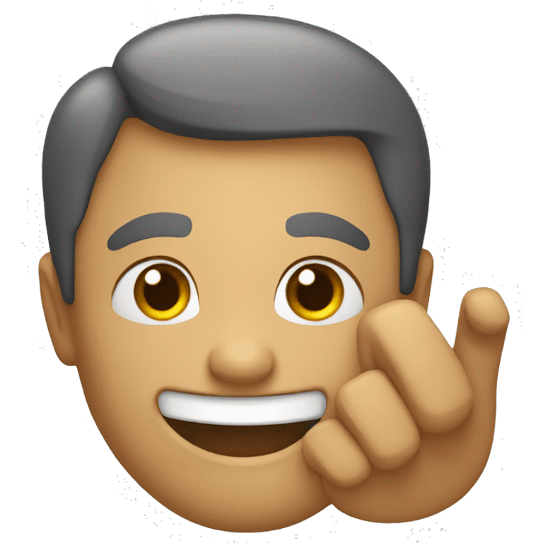 A man with a grin holding up his fingers emoji