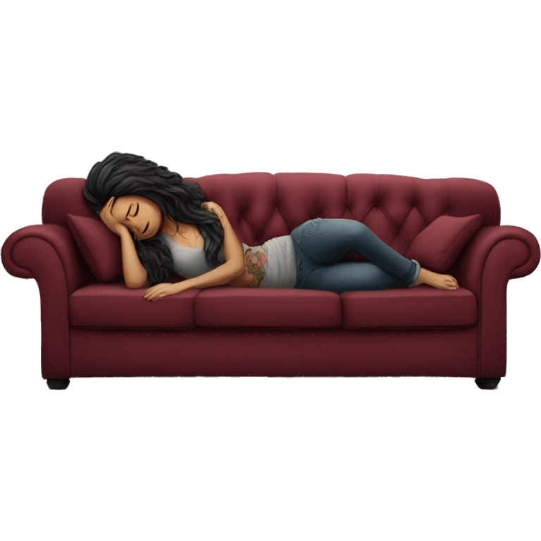 Beautiful tattooed burgundy long haired woman napping on sofa emoji