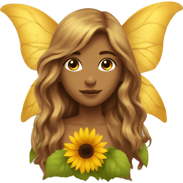 big wings, sunflower, Beautiful, fairy, gold, brown, long hair emoji