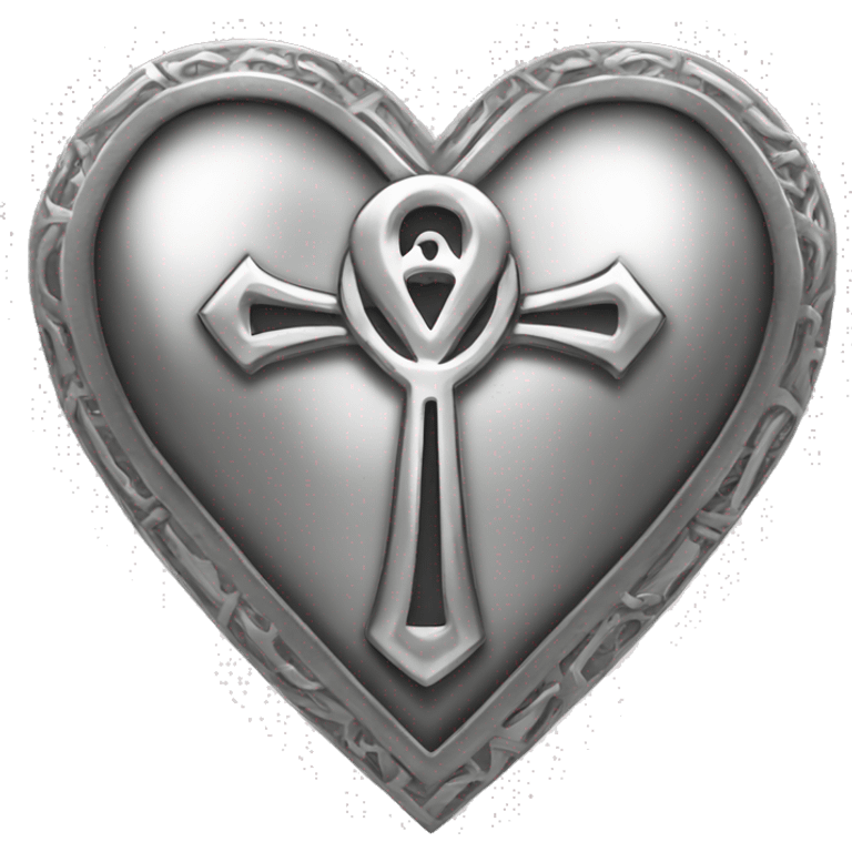 Silver heart shape with ankh in the center emoji