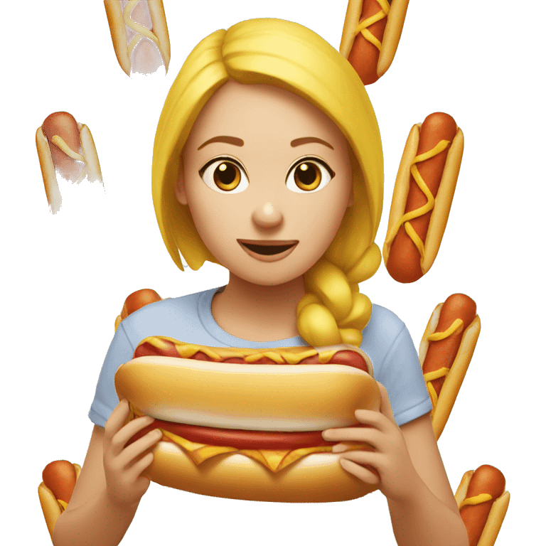 girl eating large hotdog emoji