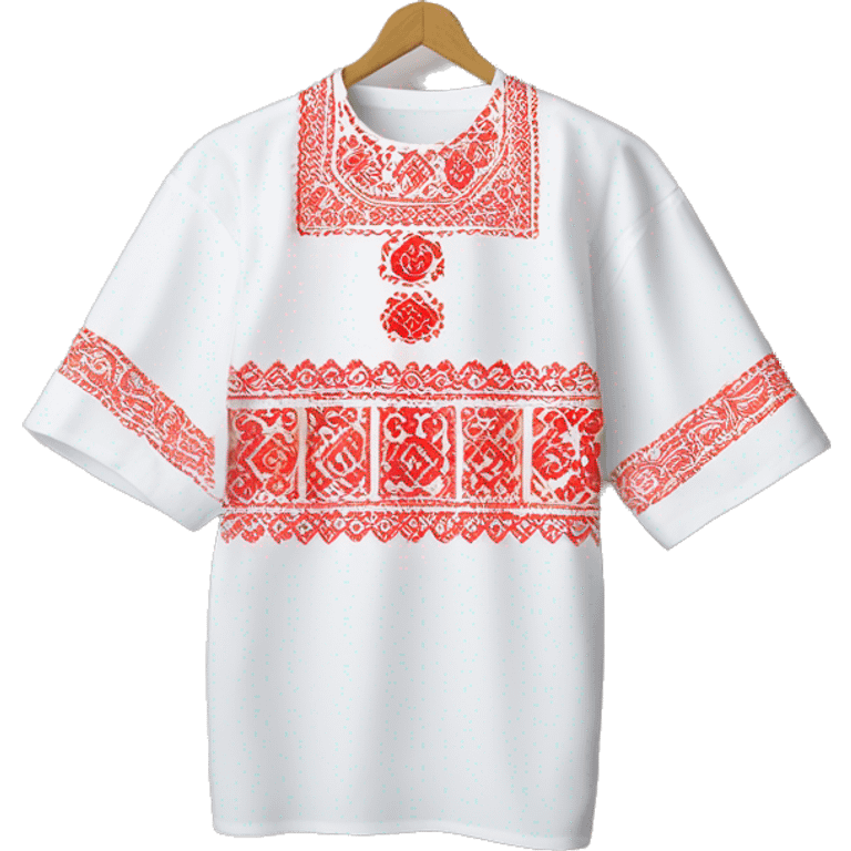  Shirt  vyshyvanka, white with red round embodiary on sleeves emoji