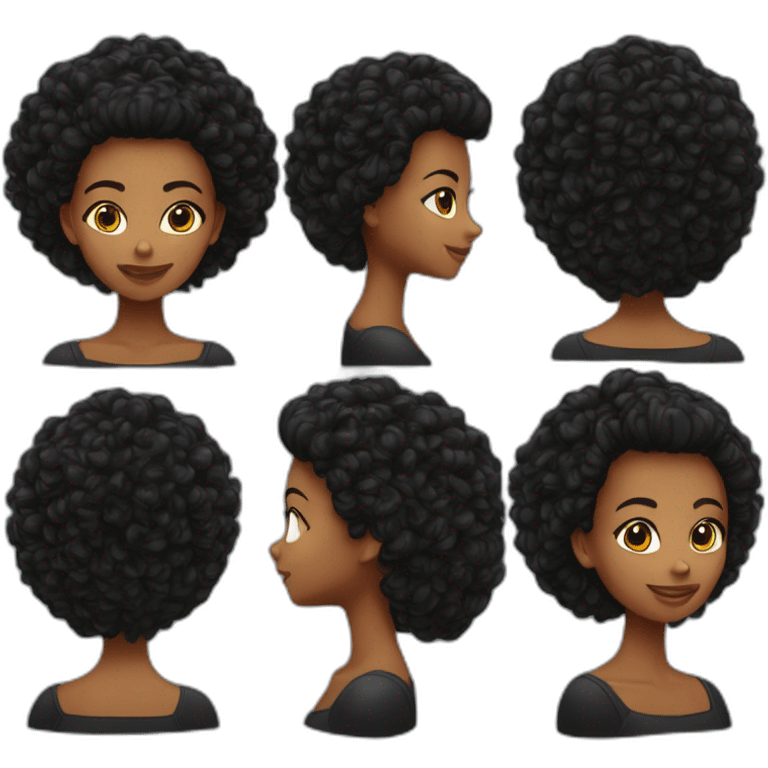 Fille noire avec cheveux long noir bouclé emoji