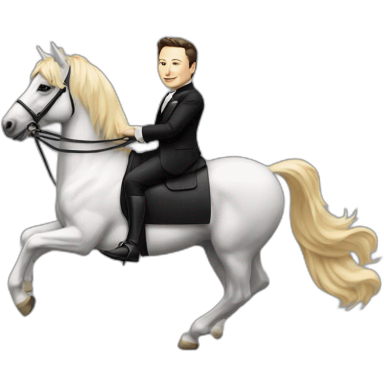 Elon musk riding a horse wearing a tuxedo  emoji