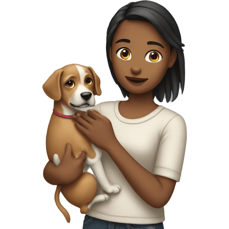 A girl that holding a dog in her hand  emoji