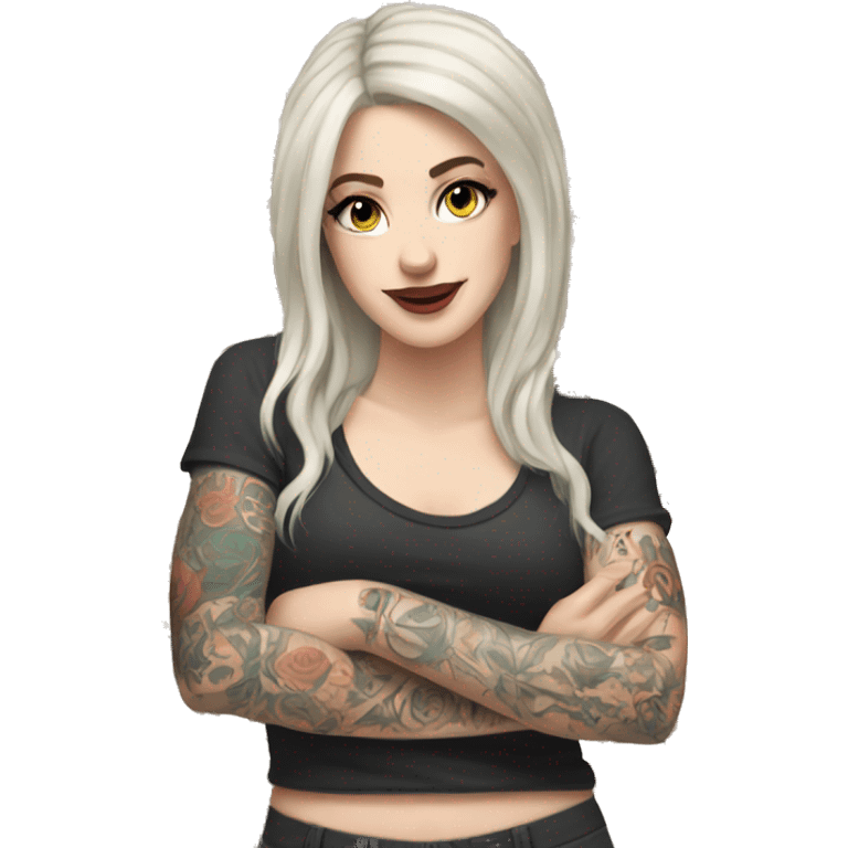 A brunette pale white girl with tattoos on her arms emoji