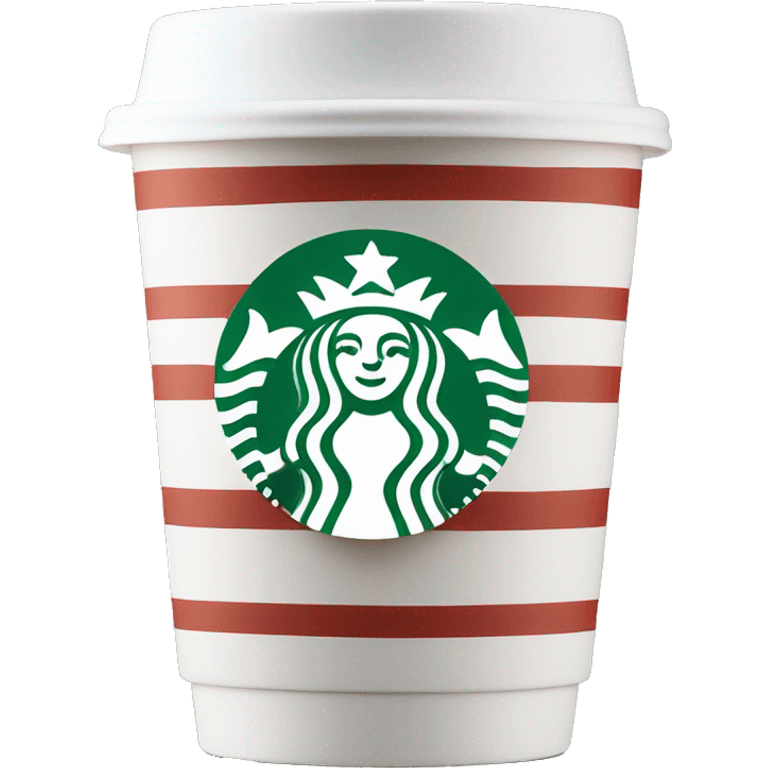 A Starbucks coffee cup with red and green stripes and the Starbucks logo on the front, white lid emoji