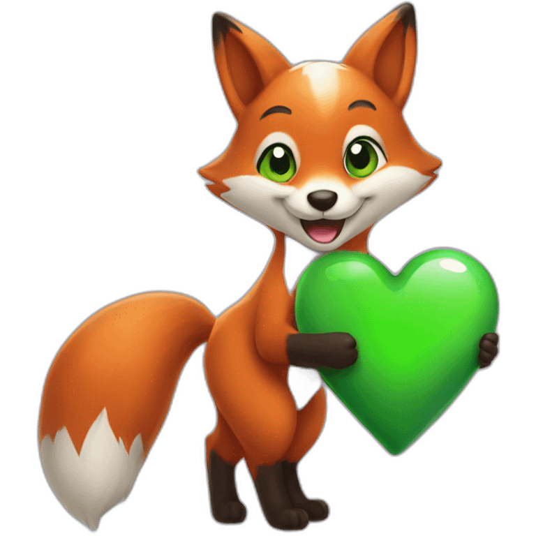 Happy Fox with a green heart in his hand  emoji