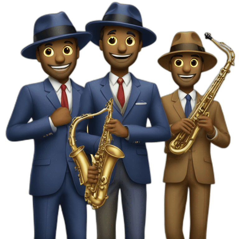 Groupe hommes avec des constumes rayé et dans chapeau qui fait du jazz emoji