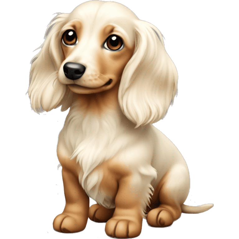 mini long-haired puppy dachshund cream white colors full body emoji