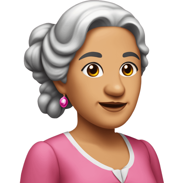 Mariana Bracetti Cuevas was a patriot and leader of the Puerto Rico independence movement. Pink dress. 2 pigtails. Dark hair old woman. emoji