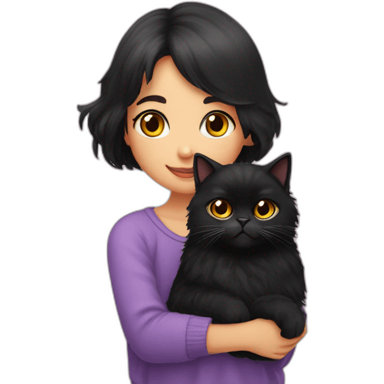 black Persian cat sitting on a girl’s shoulder  emoji