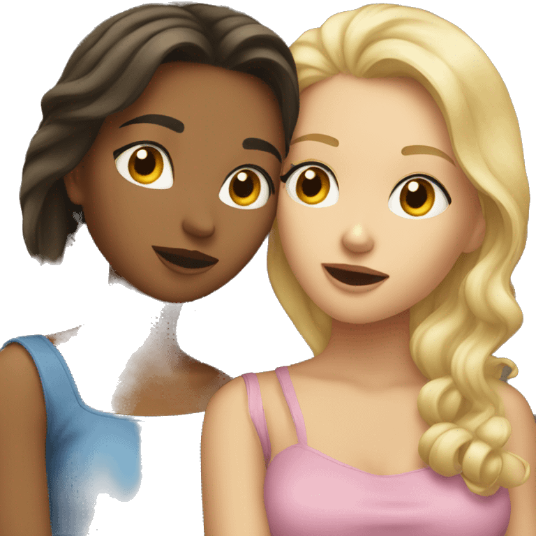 two girls kissing one blonde one brunette emoji