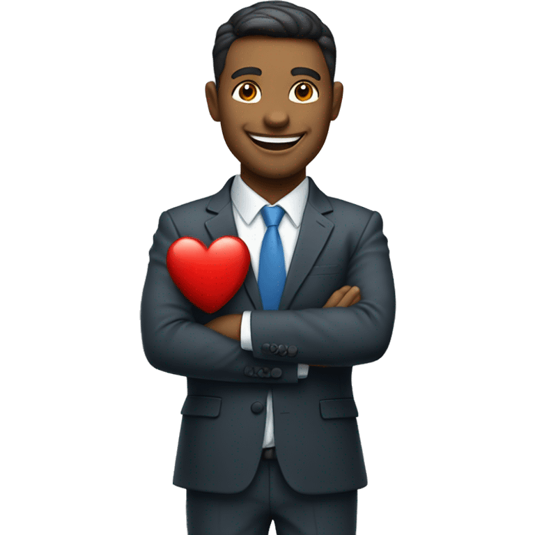 happy smiling businessman holding a heart forward. emoji