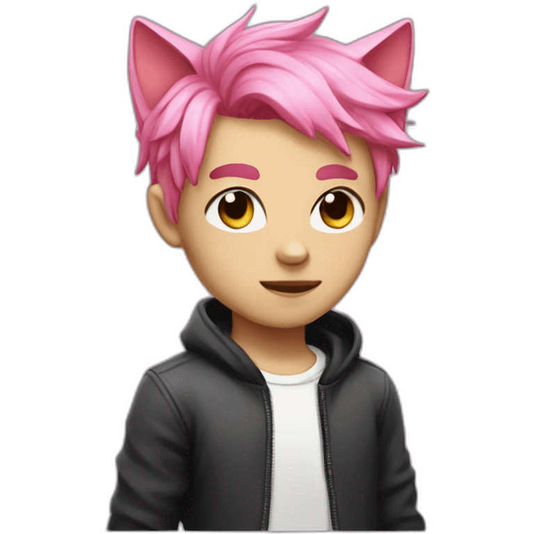 light dark catboy with pink hair and black eye emoji