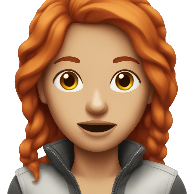 Woman, long red hair, zipper mouth emoji