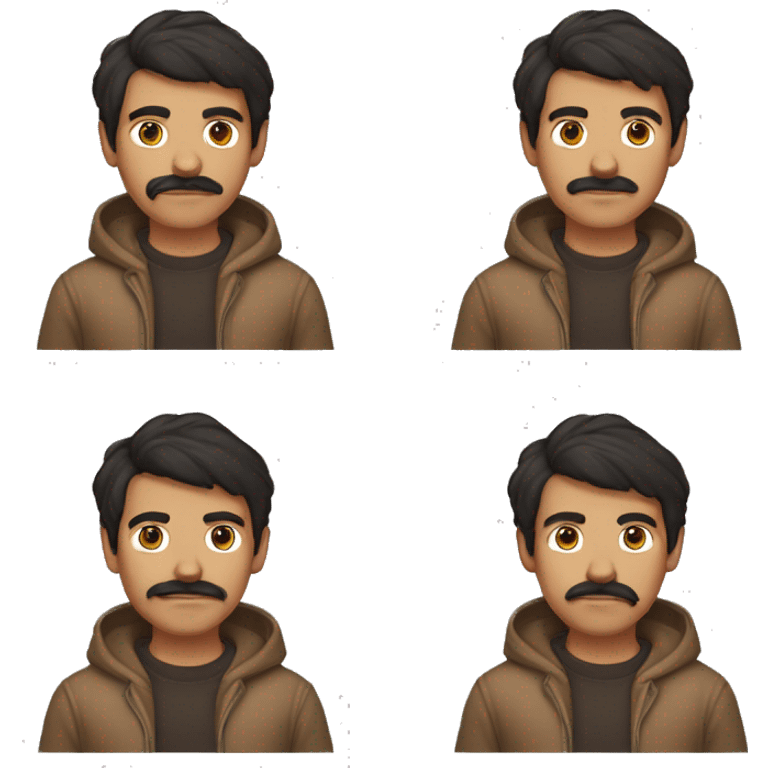 A 27-year-old wheat-skinned boy with dark hair and mustache with brown hoodie emoji