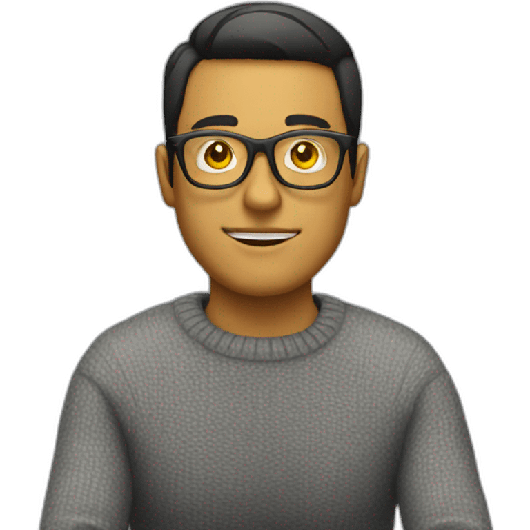 White man with yellow tinted glasses and black hair in a gray jumper and sitting on a chair emoji