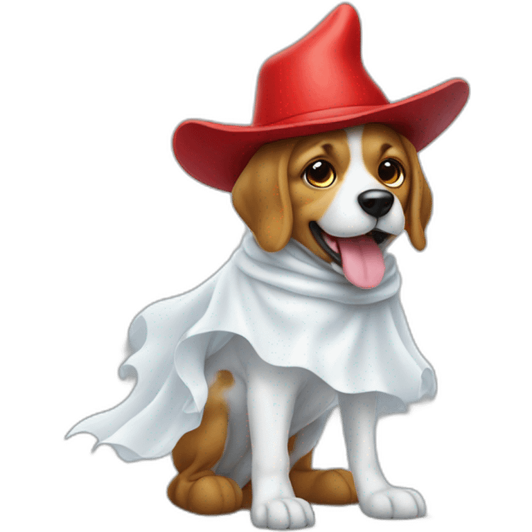 dog dressed as a ghost wearing red boots emoji