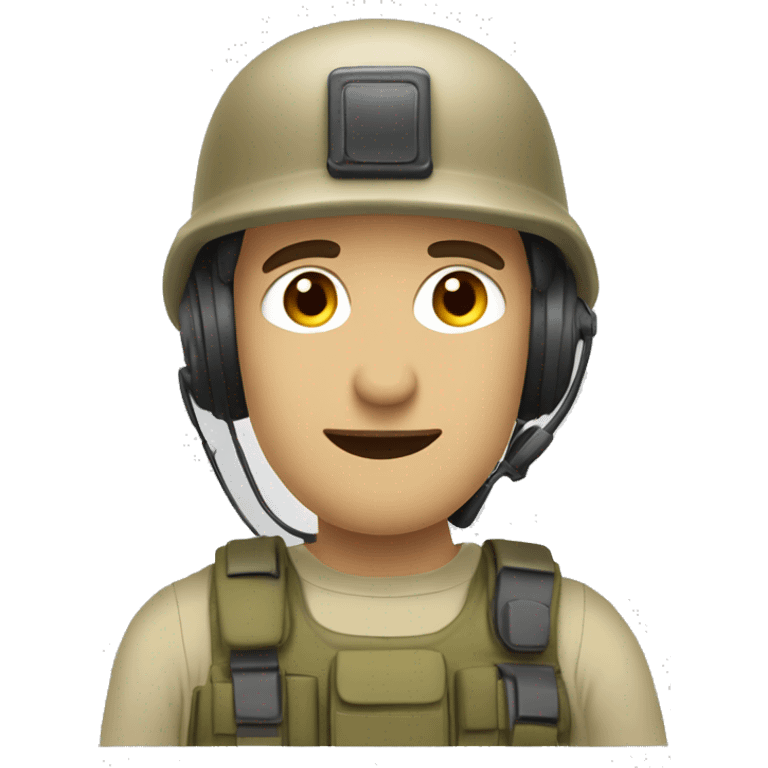 operator dressed in khaki color with a milatary helmet, without glasses, ready to respond to alerts, preferably male emoji