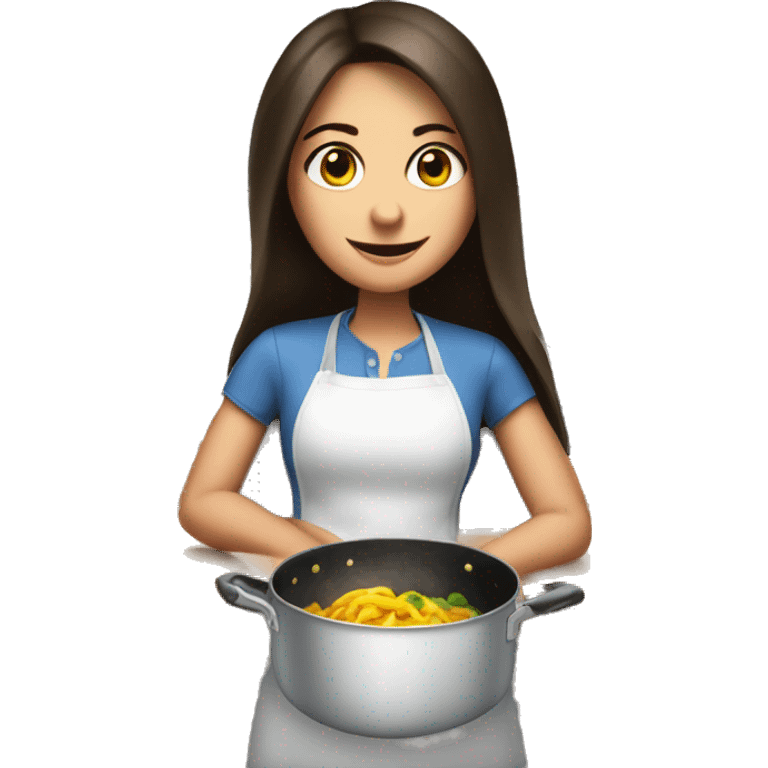 Brunette long straight hair girl making dinner in a cook hat emoji