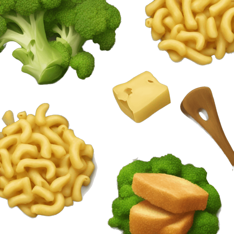 lunch of macaroni and broccoli and chicken emoji