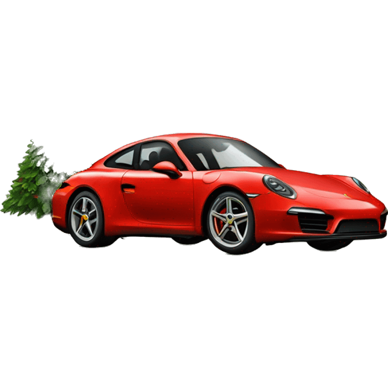 Red porsche carries christmas tree emoji