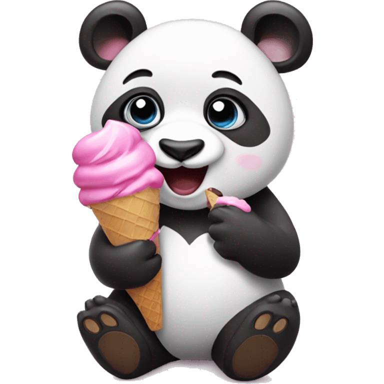 Panda eating ice cream in pink emoji