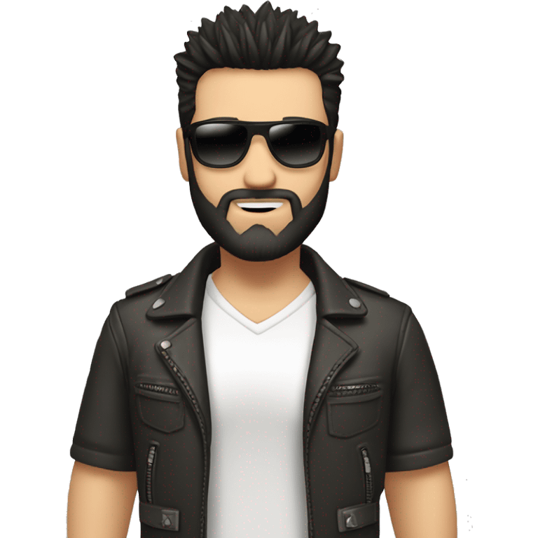 dark hair caucasian male spiky hair short on sides, black beard, perfecto, aviator sunglasses emoji