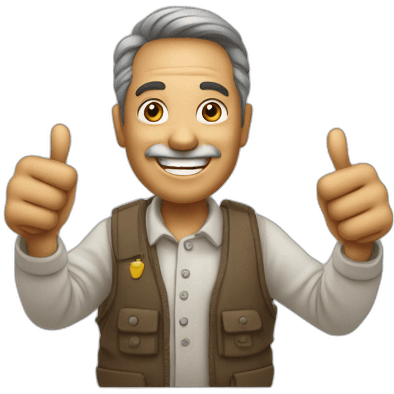 draw a man 50 years old who is smiling and holding png his thumb up, the smiley face implies agreement or affirmation emoji