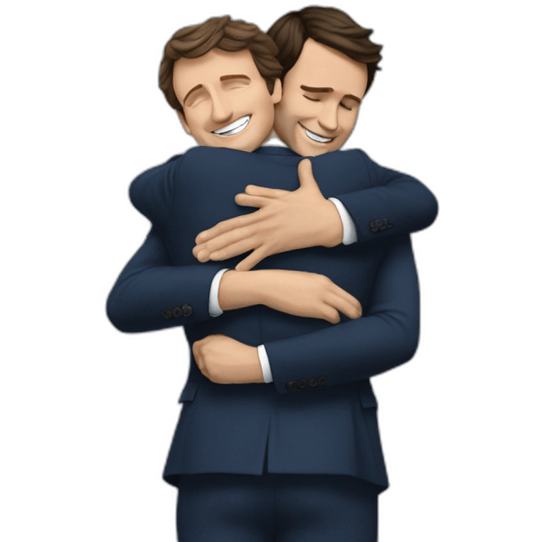 Macron hugging Trudeau emoji