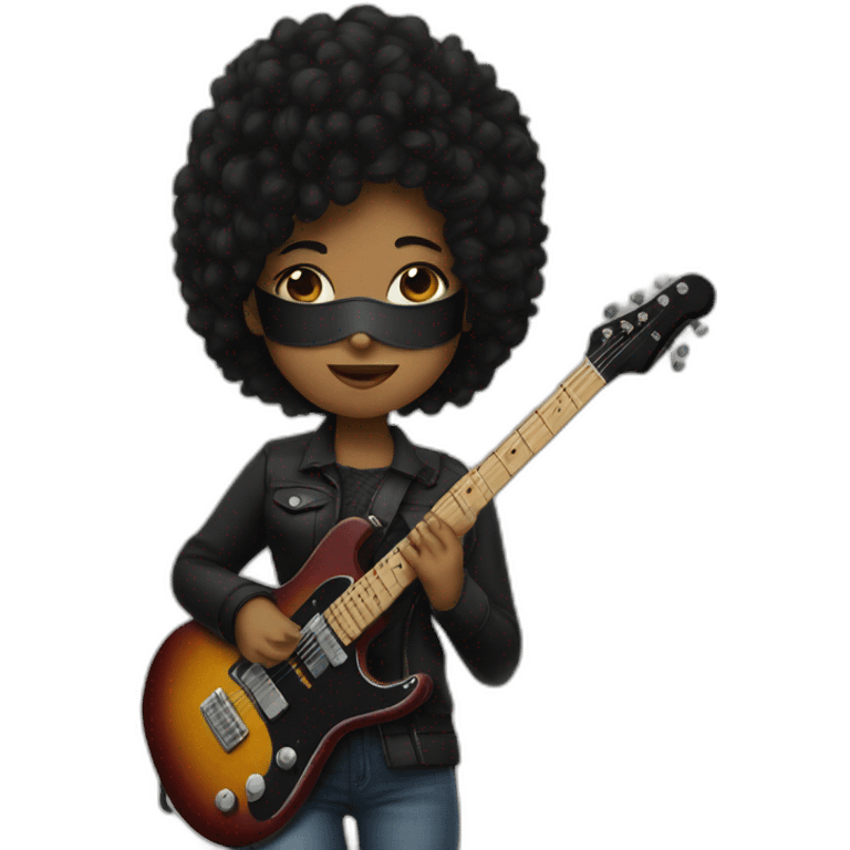 a girl with black mask and electric guitar and soft hair emoji