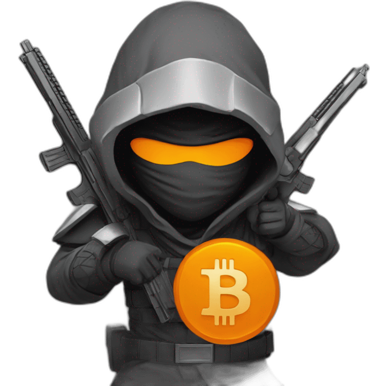 ninja with a halo above their head, two guns on their back and an orange Bitcoin logo on their clothes emoji