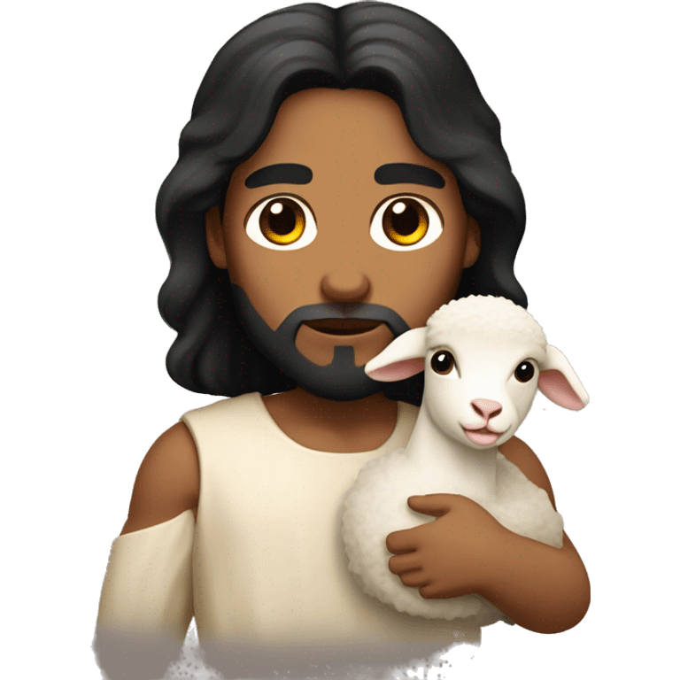 Jesus with black hair and tan skin holding a lamb emoji