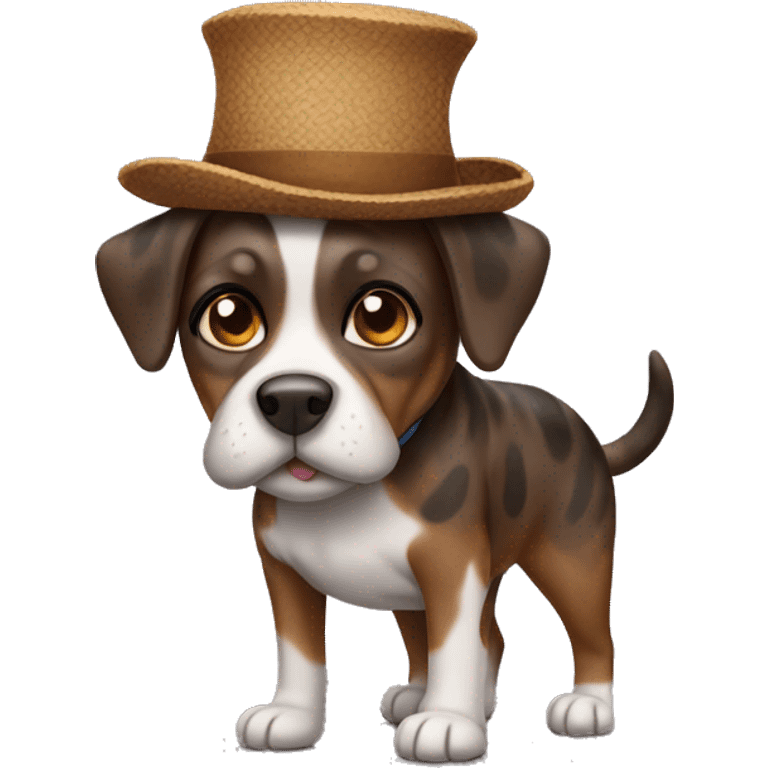 Brindle dog wearing hat emoji