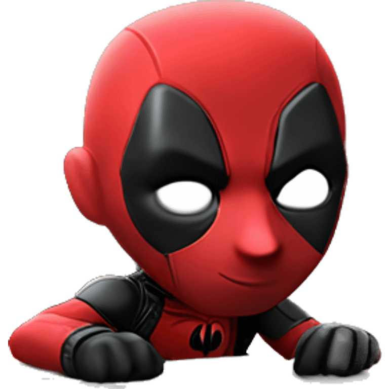 Cute Deadpool sitting at a desk, front view emoji