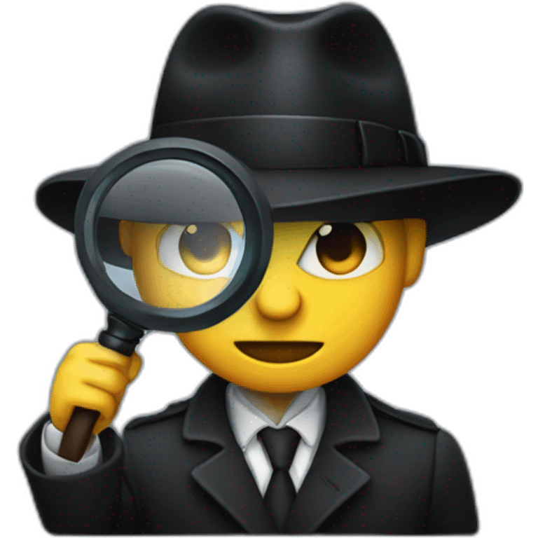 mesteryous detective in a dark suite and black hat holding a magnifying glass emoji