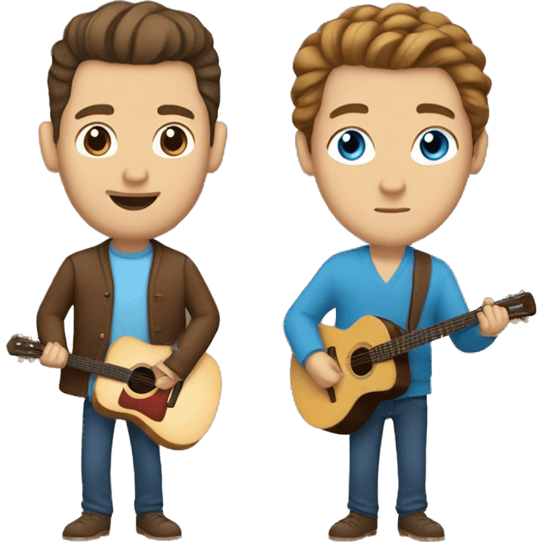 a white man with blue eyes man and brown hair an cardigan with a man bun playing guitar emoji