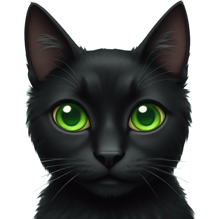 black cat with green eyes and fluffy fur emoji