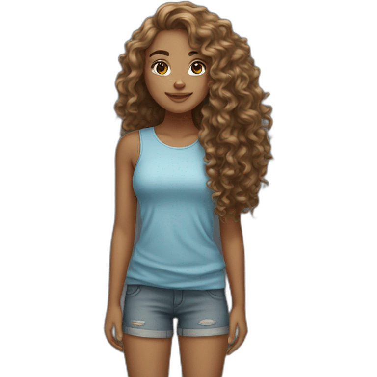 Tan girl with long curly hair  emoji