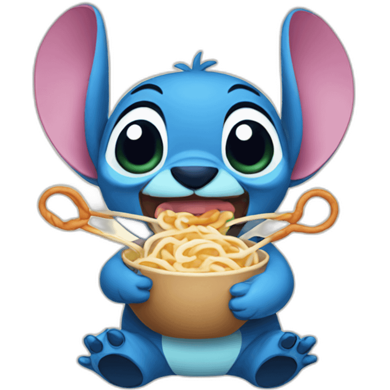 Stitch eating udon emoji