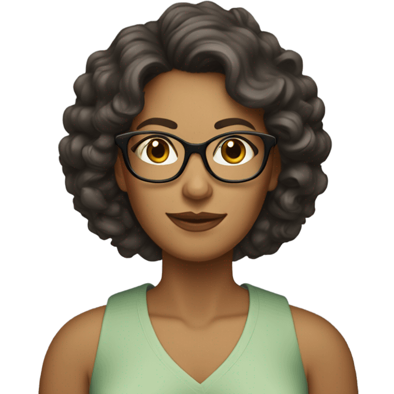 Tan Mom with curly dark dark brown hair and reading glasses  emoji