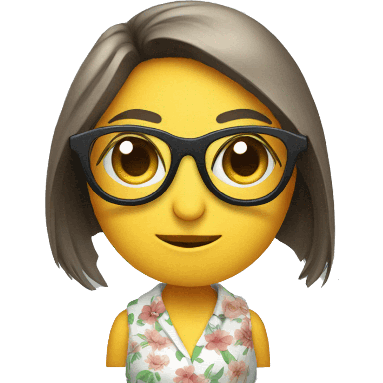 an owl in a miniskirt and glasses in the form of a flower emoji