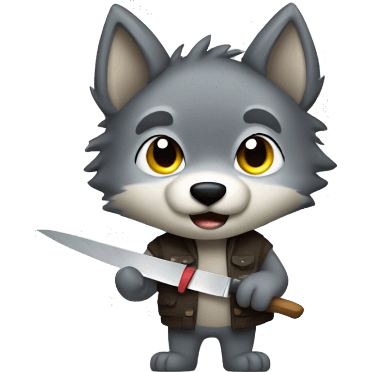 Cute wolf holding a knife  emoji