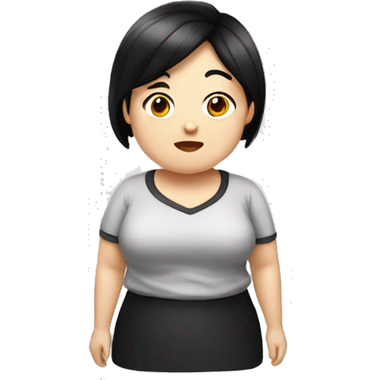 little overweight asian woman with black  hair, make emoji from shoulders, use one photo  emoji