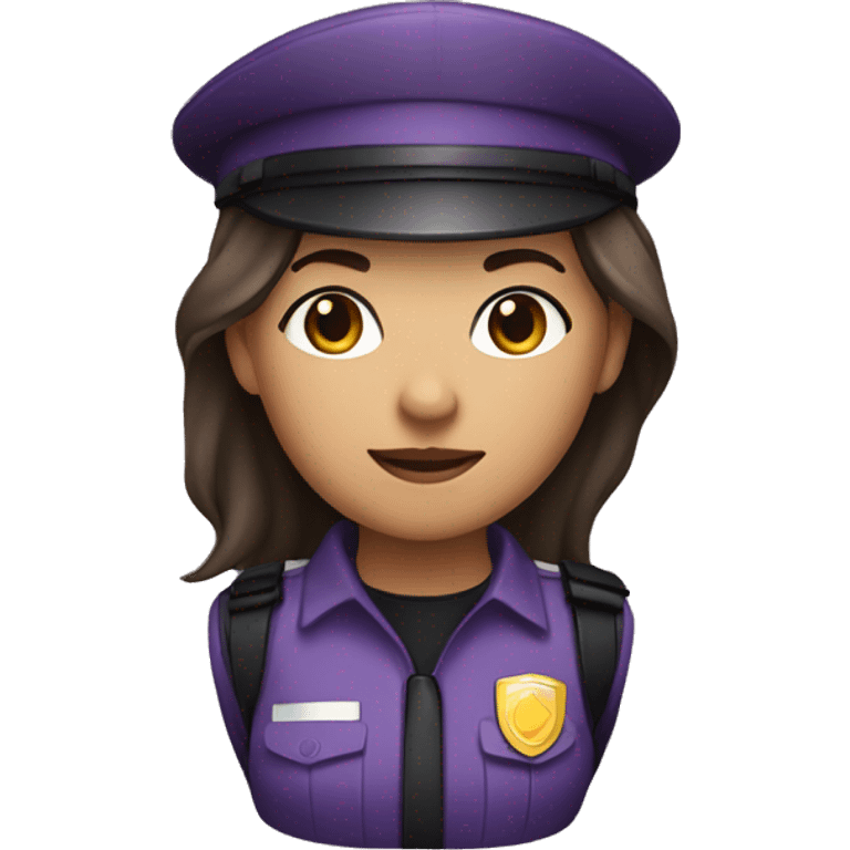 Security guard, no hat, woman, dark hair, light brown skin, purple hair, no hat  emoji