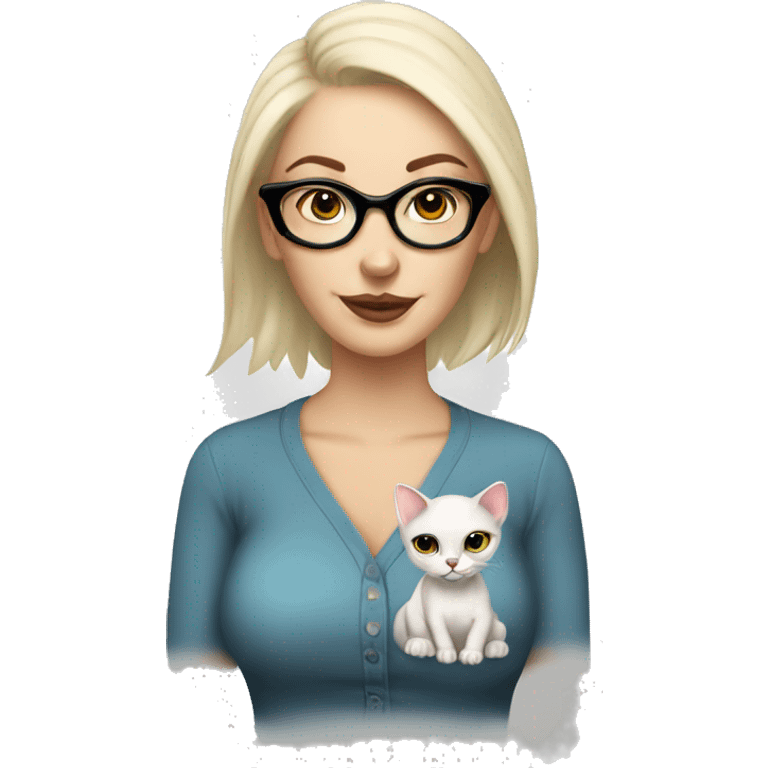 bald tattooed caucasian lady with glasses and a kitty emoji