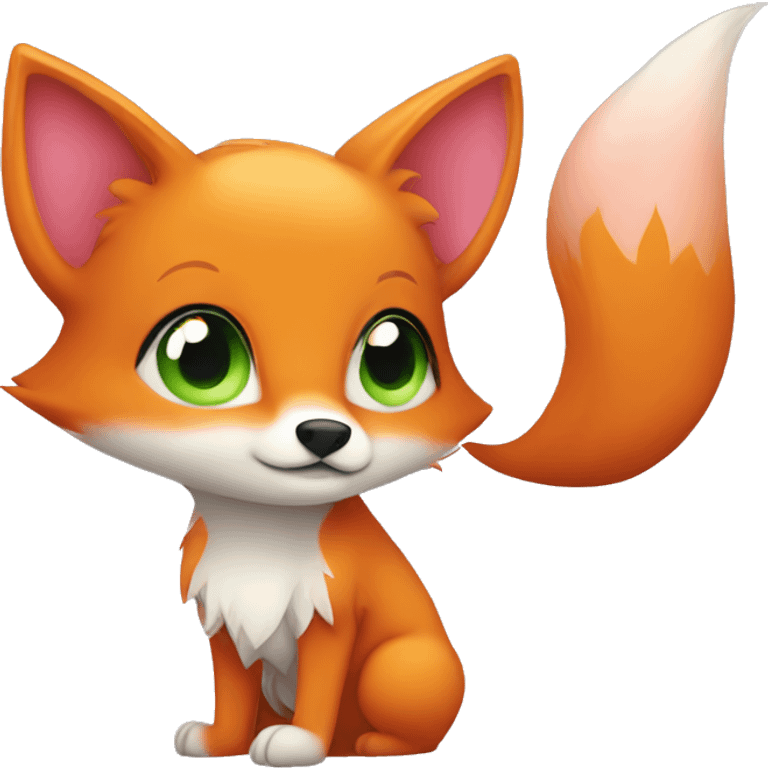 Cute orange fox with green eyes and pink hair emoji