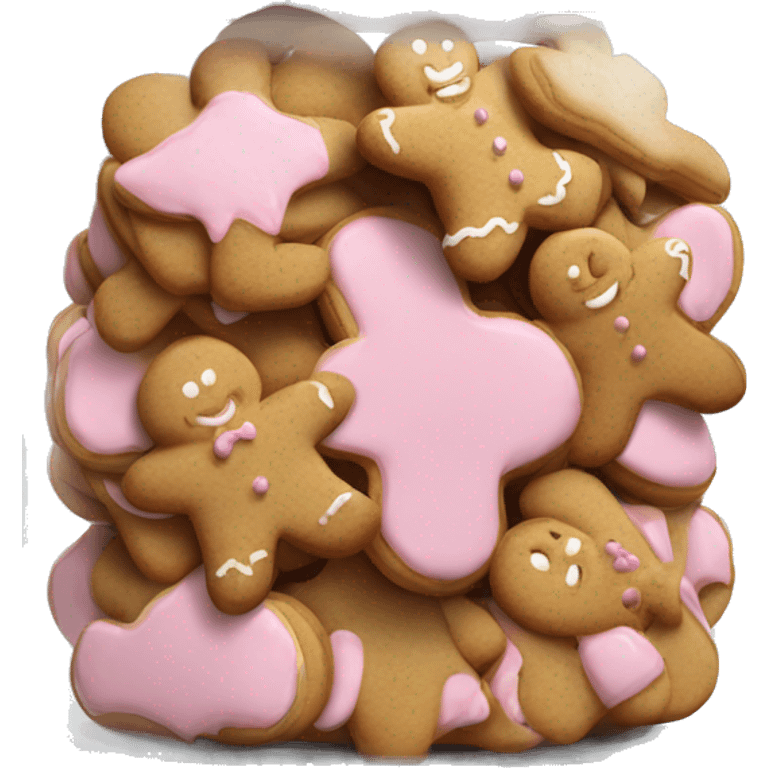 Realistic glass cookie jar with light pink lid full of gingerbread cookies isolated.  emoji