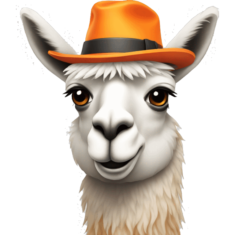 a cool llama wearing a orange hat emoji